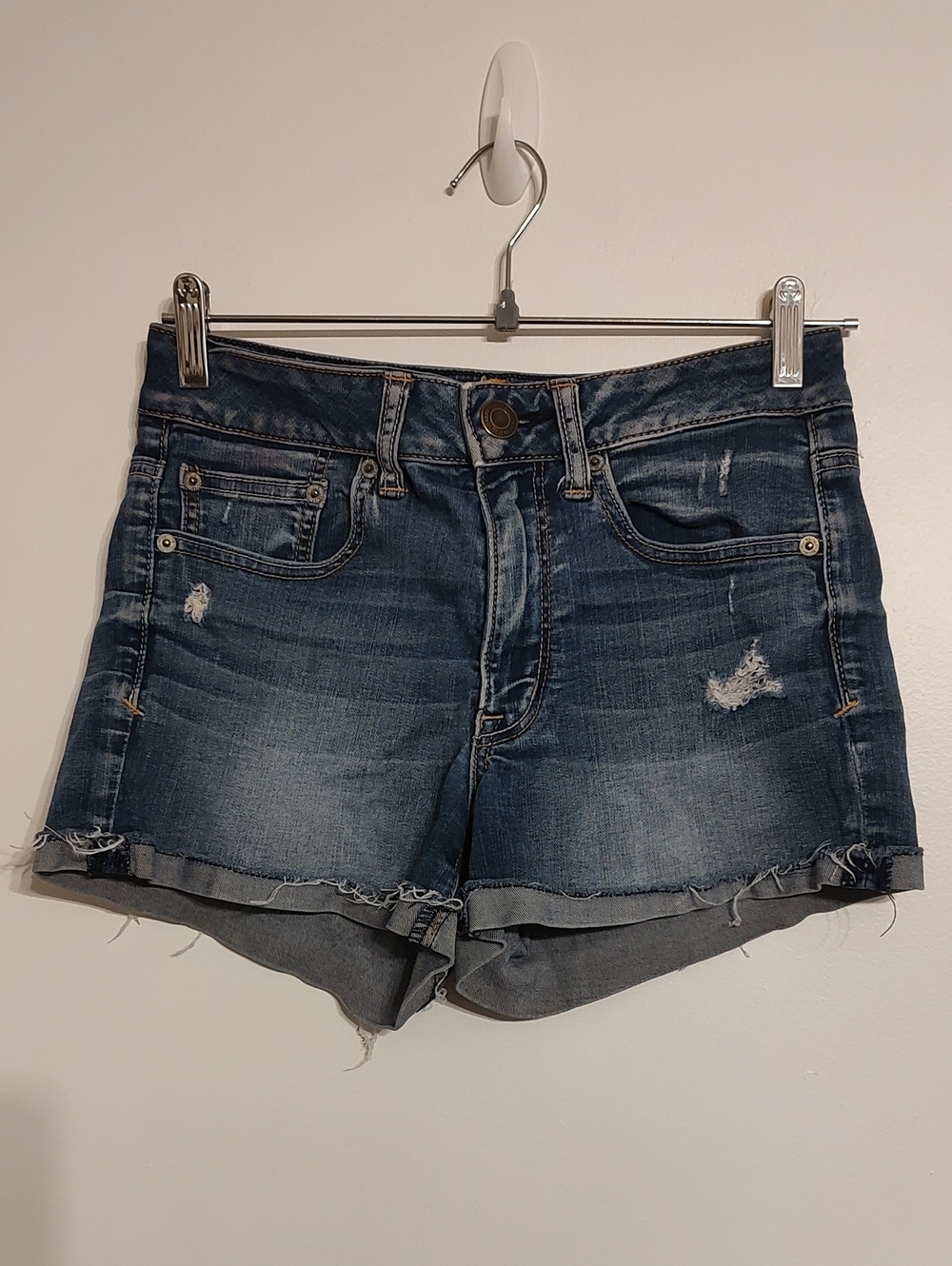 American Eagle Outfitters Dark Blue Distressed Denim Shorts